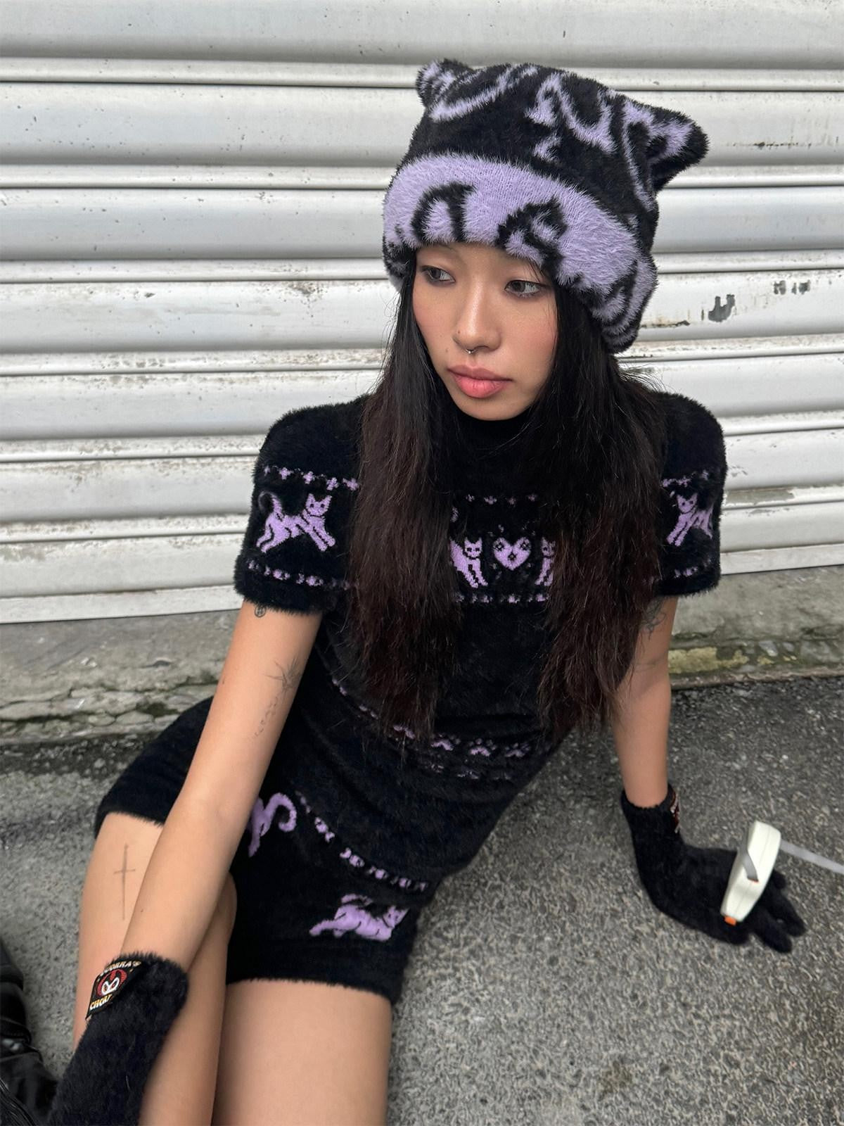 QUORRA S CHORD 3d Cat Ear Heart Devil Tail Reversible High Stretch Knit Women&