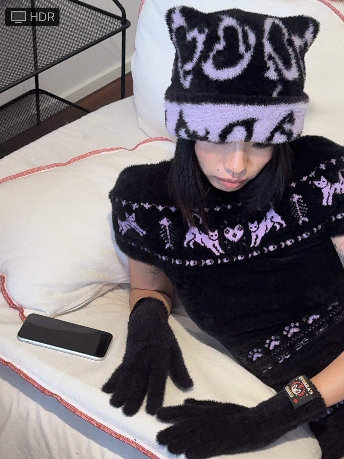 QUORRA S CHORD 3d Cat Ear Heart Devil Tail Reversible High Stretch Knit Women&