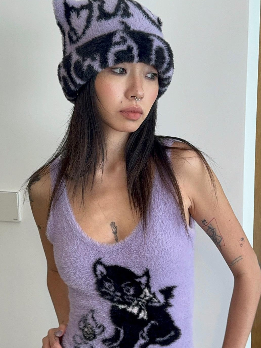 QUORRA S CHORD 3d Cat Ear Heart Devil Tail Reversible High Stretch Knit Women&
