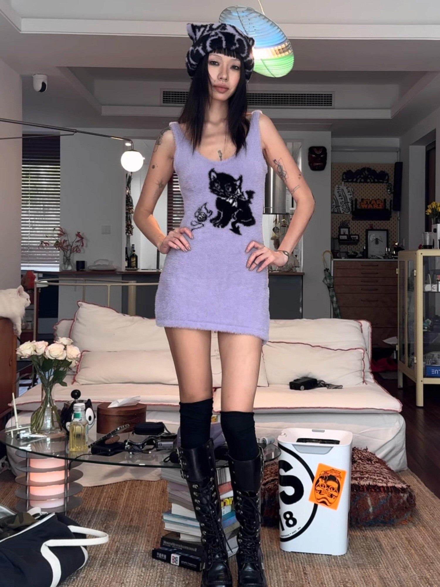 QUORRA S CHORD 3d Cat Ear Heart Devil Tail Reversible High Stretch Knit Women&