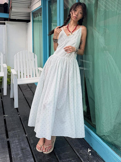 QUORRA S CHORD Aqua Polka Dot Backless Pleated Women&