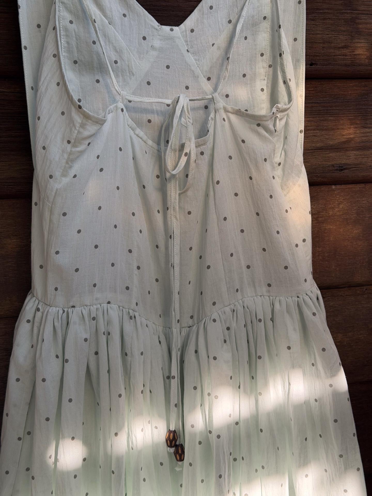 QUORRA S CHORD Aqua Polka Dot Backless Pleated Women&