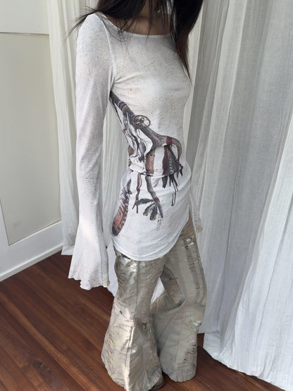 QUORRA S CHORD Asymmetric Feather Bell Sleeve Women&