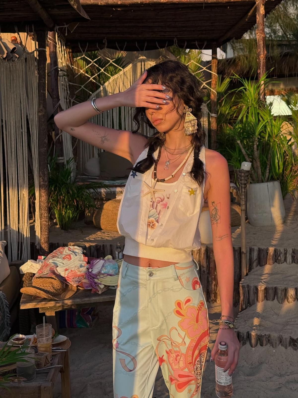 QUORRA S CHORD Beach Embroidered Hibiscus Print Spliced Women&