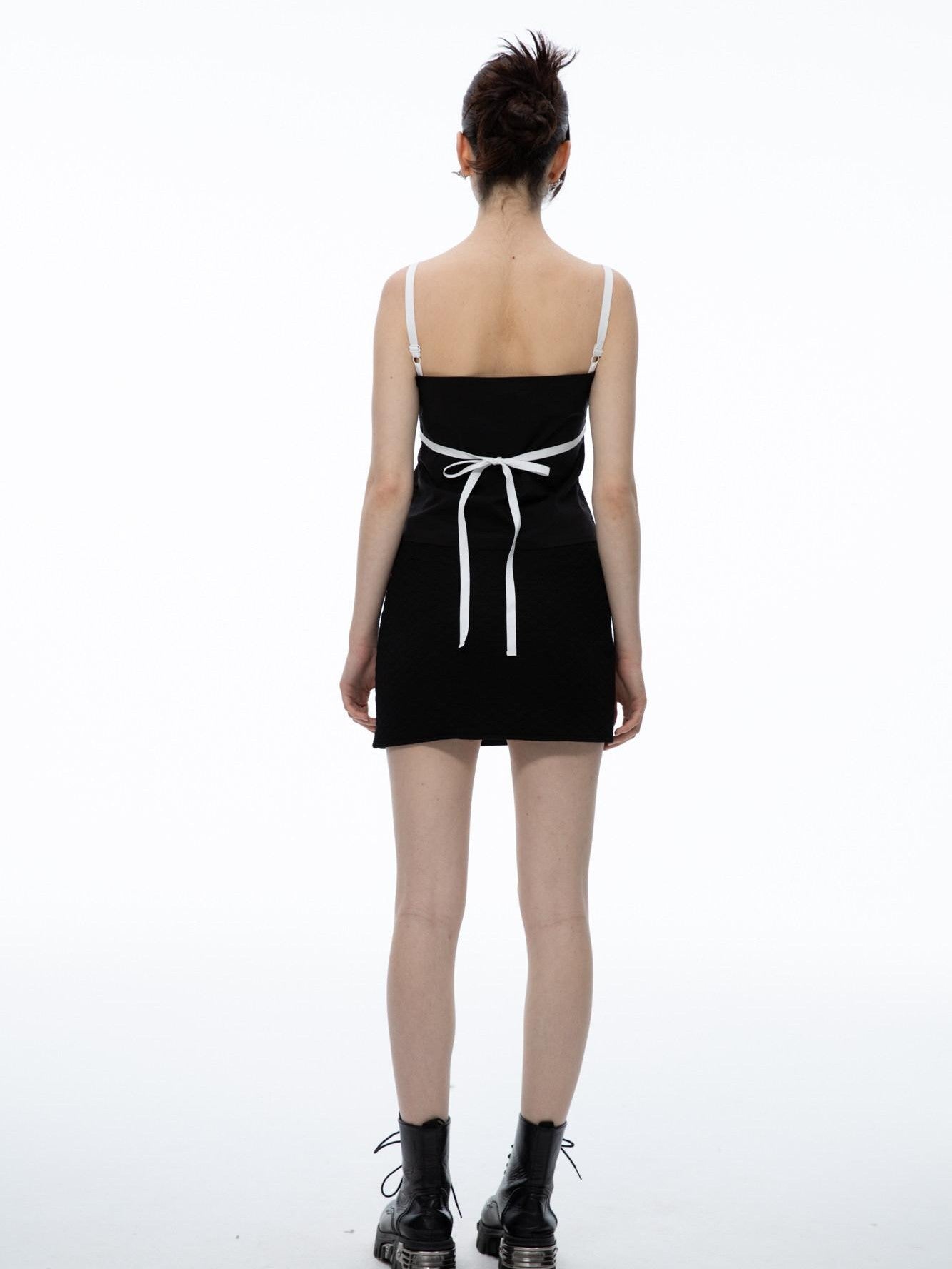 QUORRA S CHORD Black Bow Tie Ribbon V-neck Women&