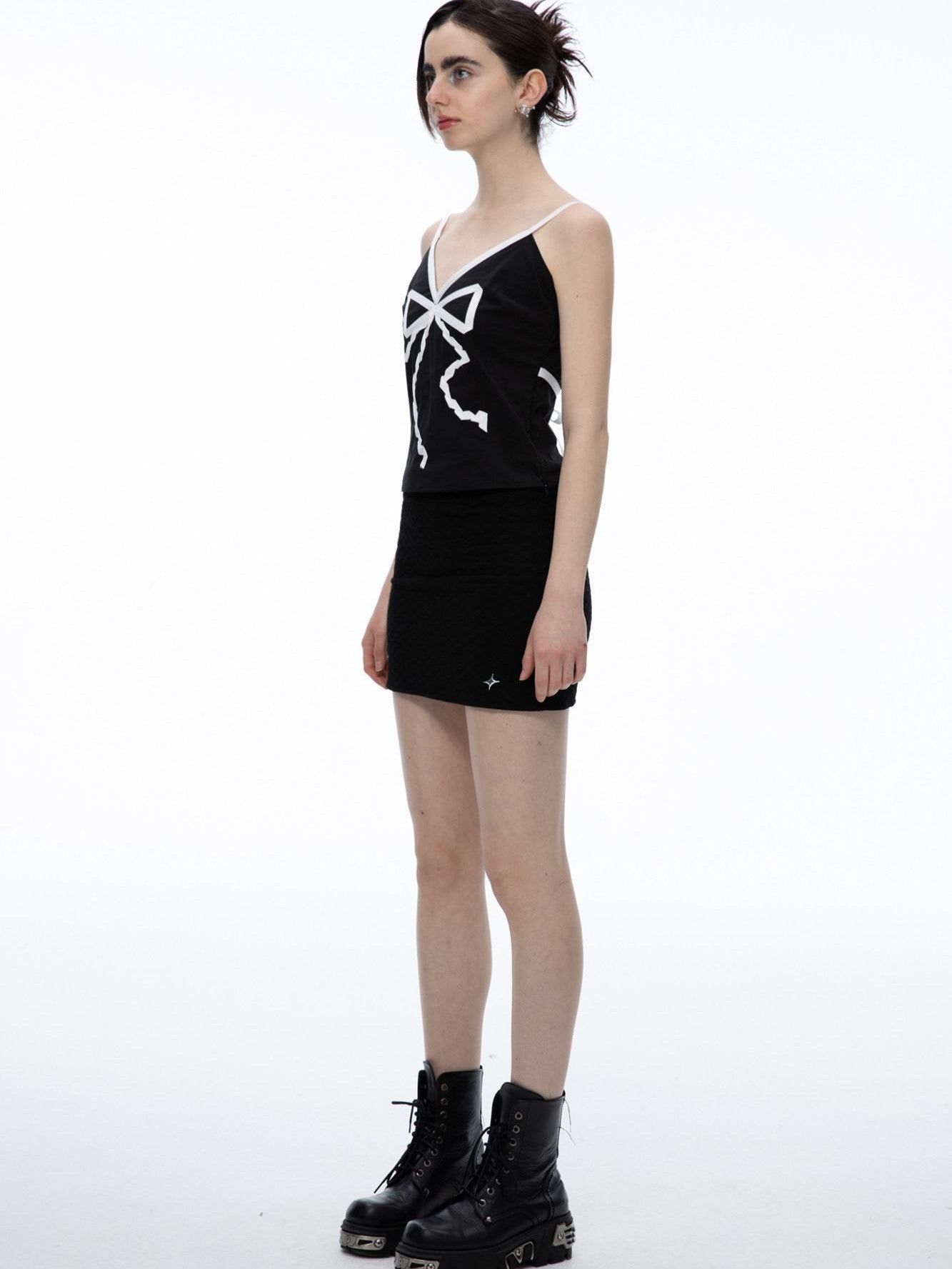 QUORRA S CHORD Black Bow Tie Ribbon V-neck Women&