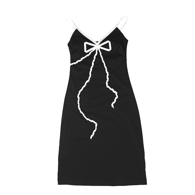 QUORRA_S_CHORD_Black_Bow_V-neck_Spaghetti_Strap_Women&