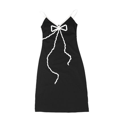 QUORRA_S_CHORD_Black_Bow_V-neck_Spaghetti_Strap_Women&