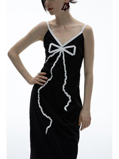 QUORRA S CHORD Black Bow V-neck Spaghetti Strap Women&