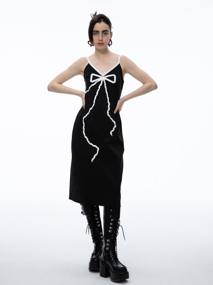 QUORRA S CHORD Black Bow V-neck Spaghetti Strap Women&