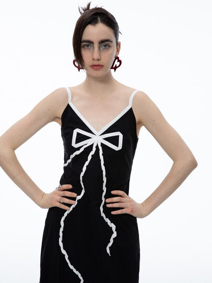 QUORRA S CHORD Black Bow V-neck Spaghetti Strap Women&