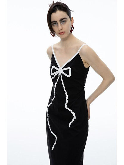 QUORRA S CHORD Black Bow V-neck Spaghetti Strap Women&