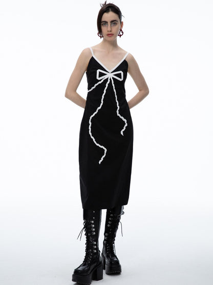 QUORRA S CHORD Black Bow V-neck Spaghetti Strap Women&