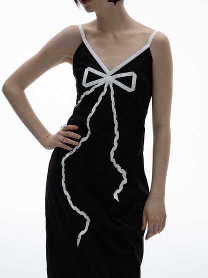 QUORRA S CHORD Black Bow V-neck Spaghetti Strap Women&