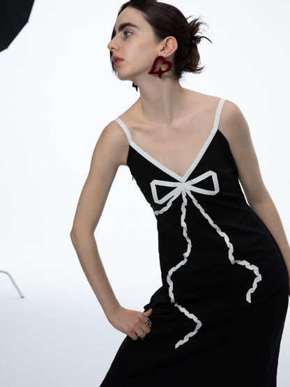 QUORRA S CHORD Black Bow V-neck Spaghetti Strap Women&