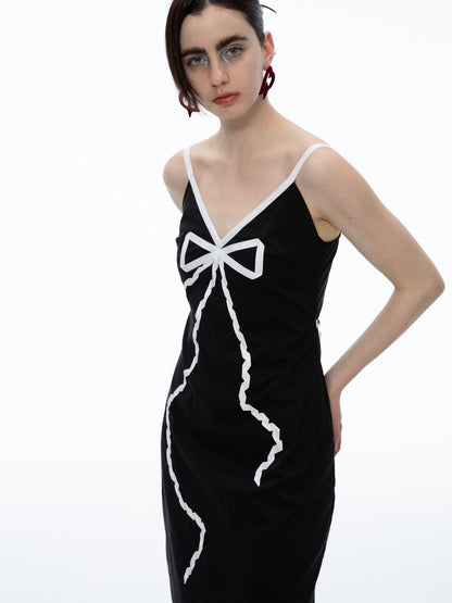 QUORRA S CHORD Black Bow V-neck Spaghetti Strap Women&