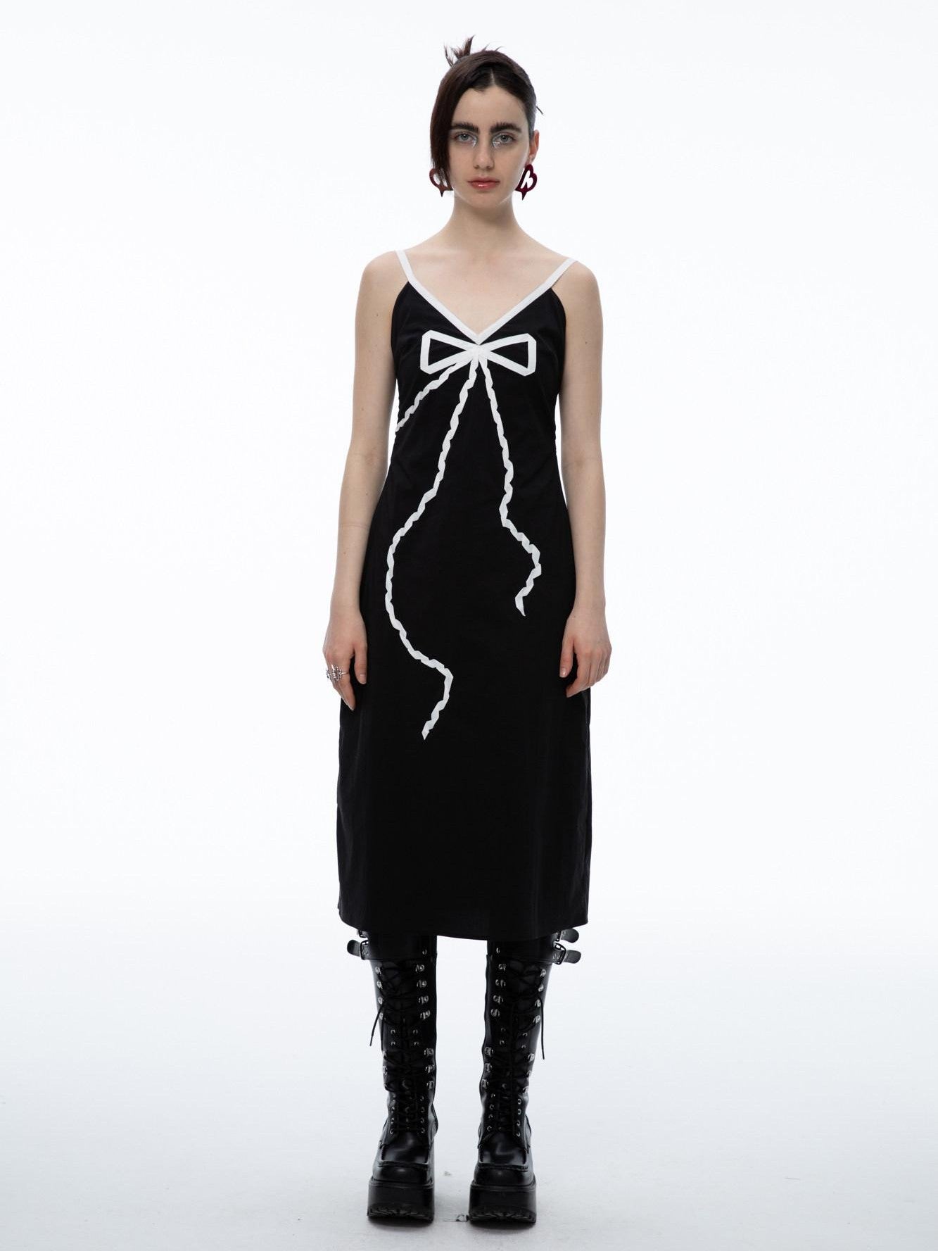 QUORRA S CHORD Black Bow V-neck Spaghetti Strap Women&