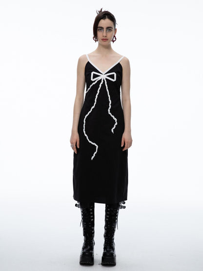 QUORRA S CHORD Black Bow V-neck Spaghetti Strap Women&