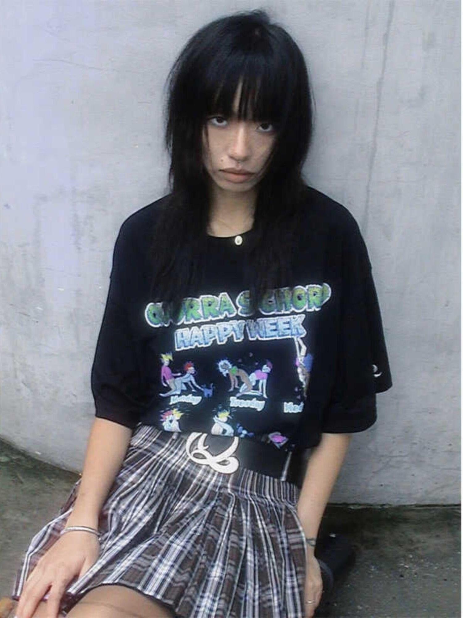 QUORRA S CHORD Black Comic Couple Print Distressed Women&