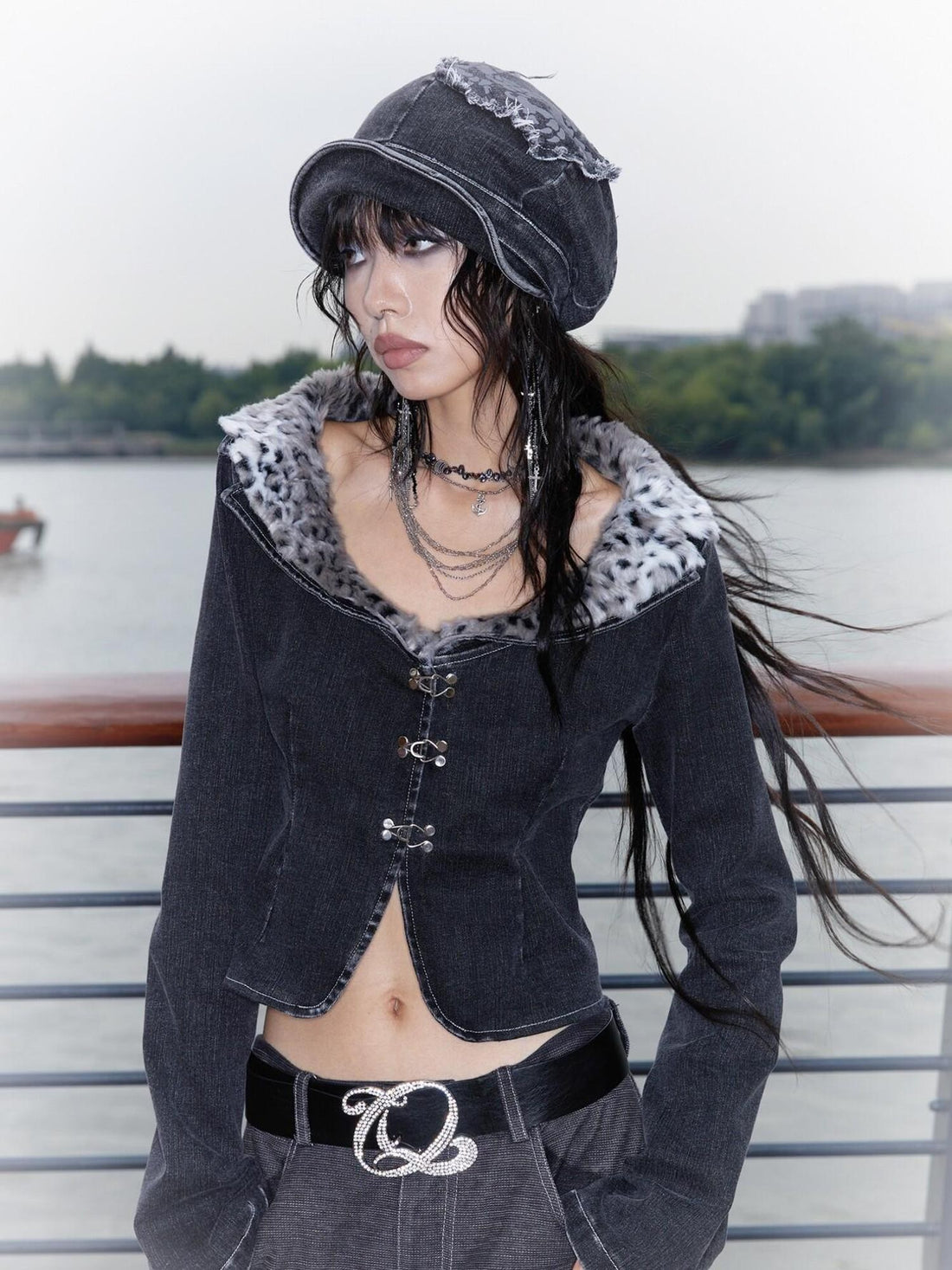 QUORRA S CHORD Black Dragon Patch Washed Punk Distressed Women&
