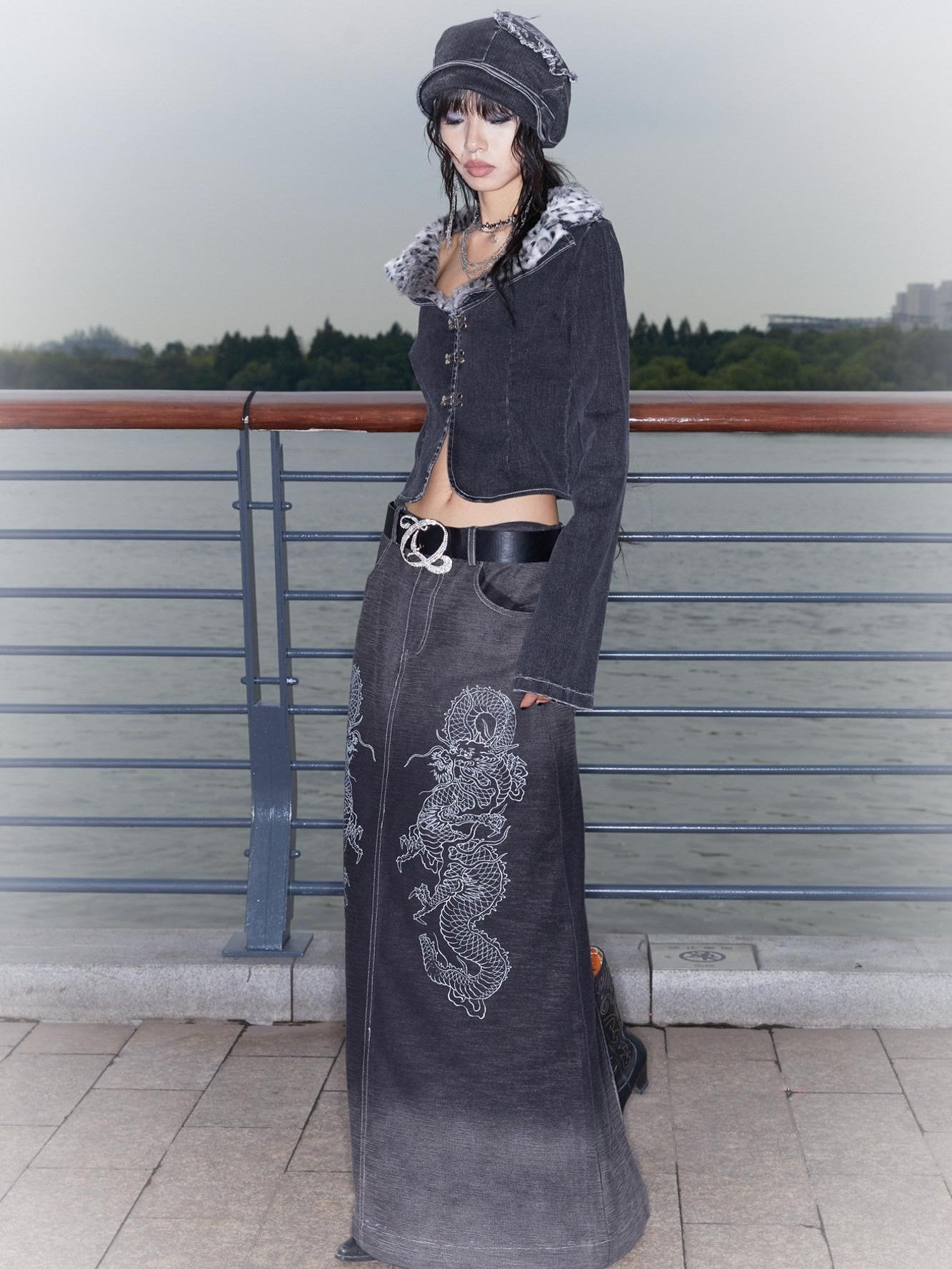 QUORRA S CHORD Black Dragon Patch Washed Punk Distressed Women&