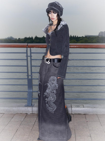 QUORRA S CHORD Black Dragon Patch Washed Punk Distressed Women&