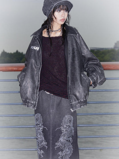 QUORRA S CHORD Black Dragon Patch Washed Punk Distressed Women&