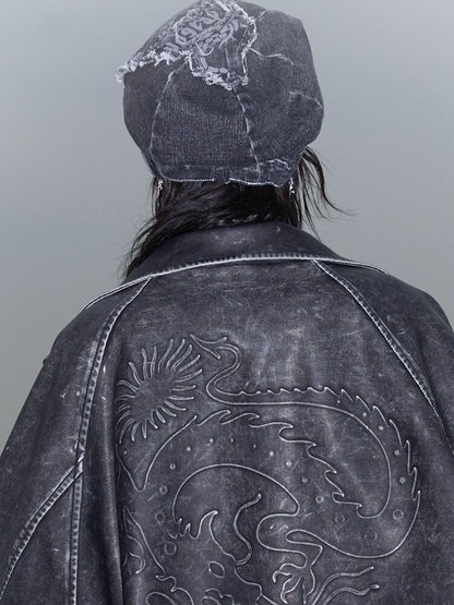 QUORRA S CHORD Black Dragon Patch Washed Punk Distressed Women&