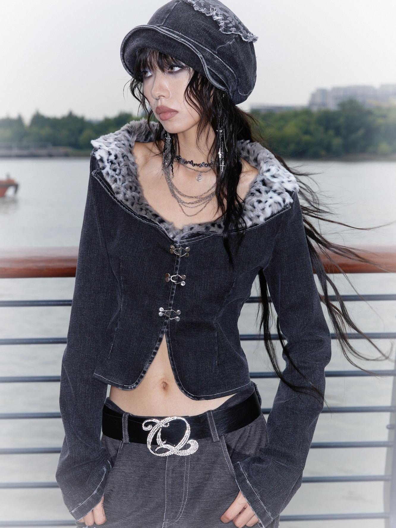 QUORRA S CHORD Black Dragon Patch Washed Punk Distressed Women&