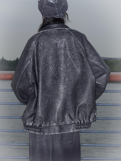 QUORRA S CHORD Black Dragon Patch Washed Punk Distressed Women&