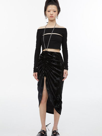 QUORRA S CHORD Black Faux Two Piece Layered Bardot Women&