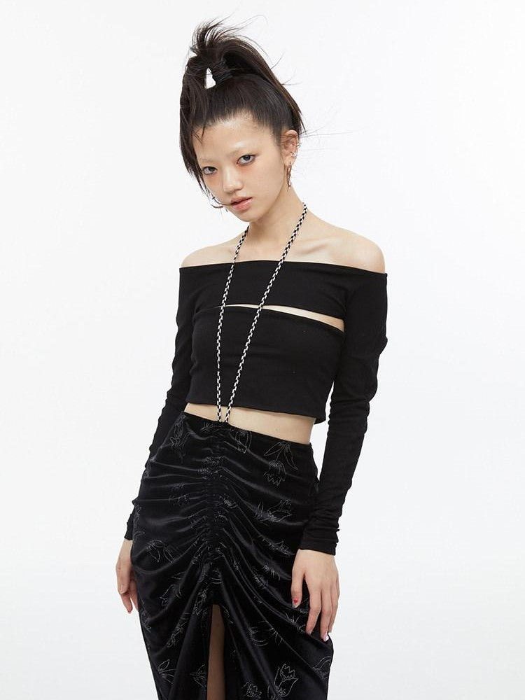QUORRA S CHORD Black Faux Two Piece Layered Bardot Women&