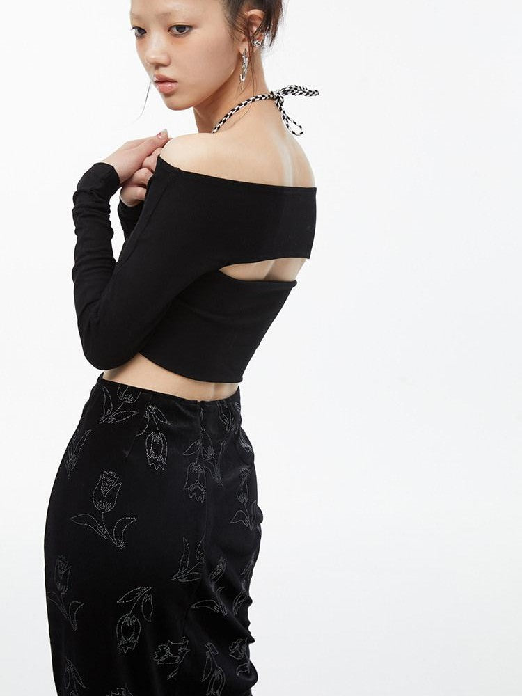 QUORRA S CHORD Black Faux Two Piece Layered Bardot Women&