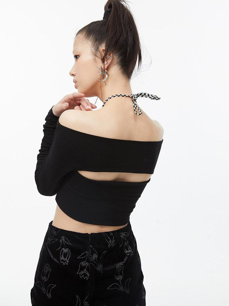 QUORRA S CHORD Black Faux Two Piece Layered Bardot Women&