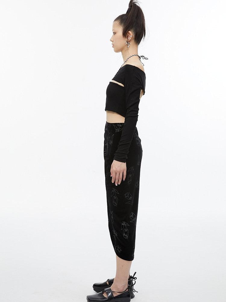 QUORRA S CHORD Black Faux Two Piece Layered Bardot Women&