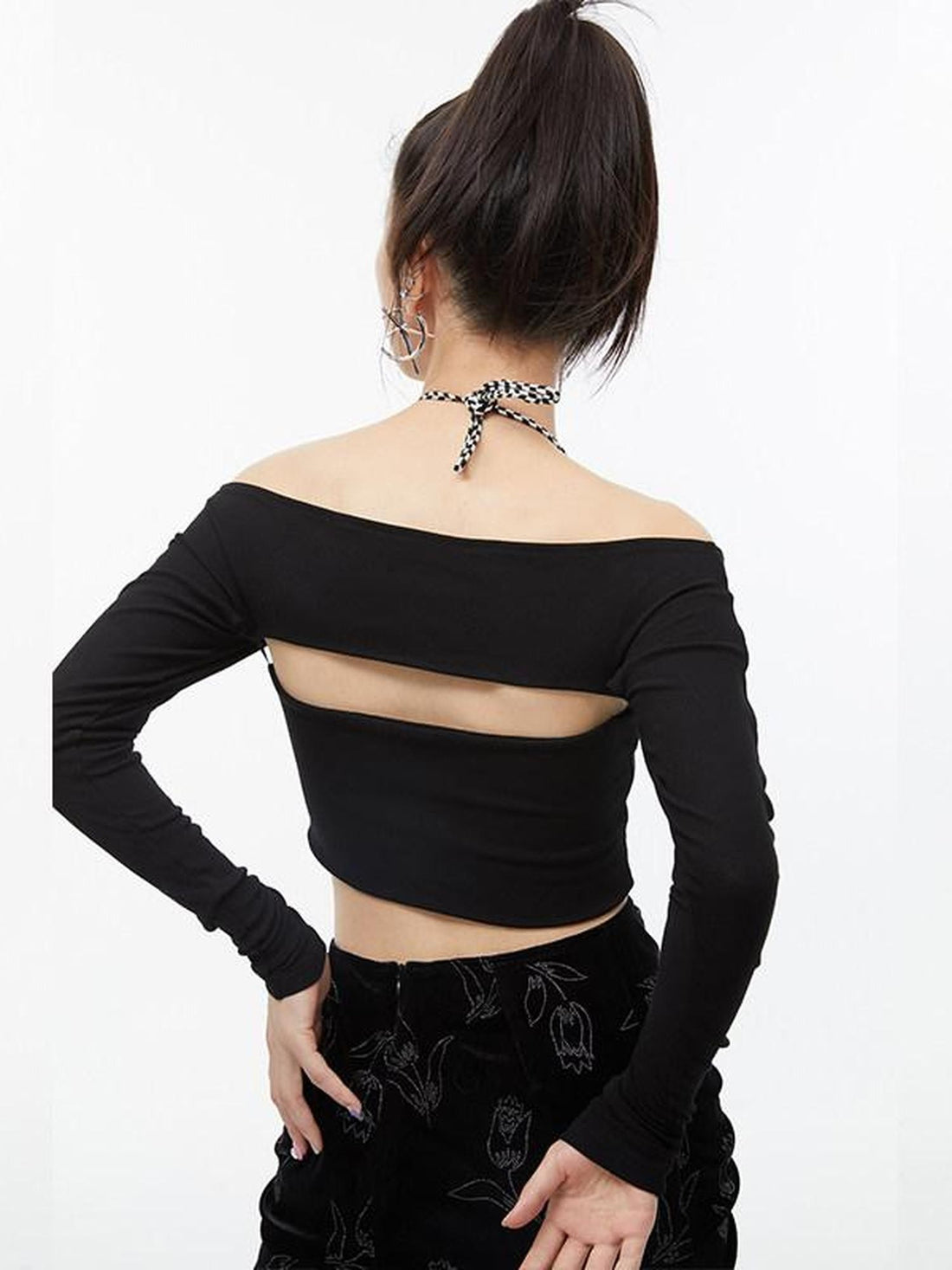 QUORRA S CHORD Black Faux Two Piece Layered Bardot Women&