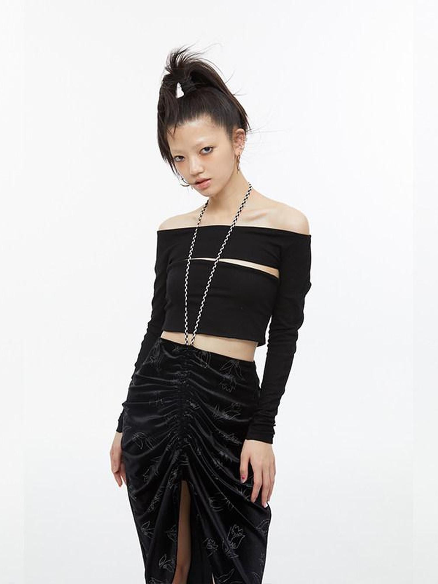 QUORRA S CHORD Black Faux Two Piece Layered Bardot Women&