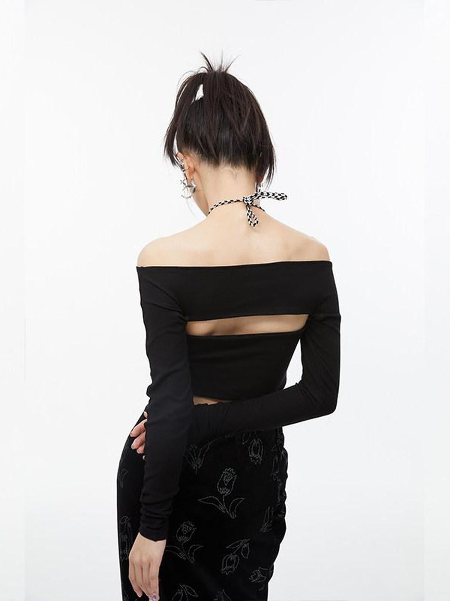 QUORRA S CHORD Black Faux Two Piece Layered Bardot Women&