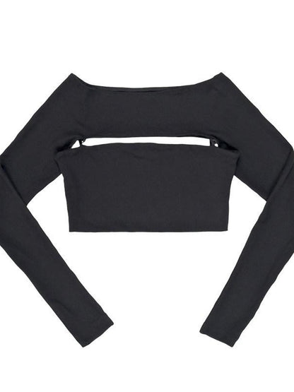 QUORRA S CHORD Black Faux Two Piece Layered Bardot Women&