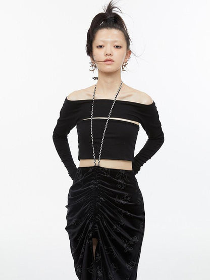 QUORRA S CHORD Black Faux Two Piece Layered Bardot Women&
