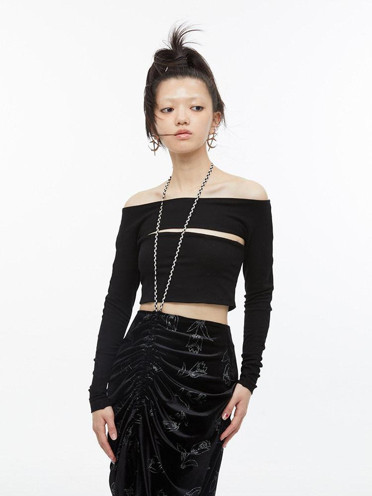 QUORRA S CHORD Black Faux Two Piece Layered Bardot Women&