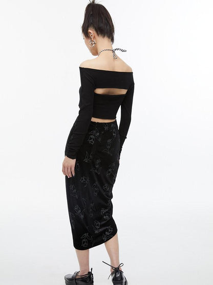 QUORRA S CHORD Black Faux Two Piece Layered Bardot Women&