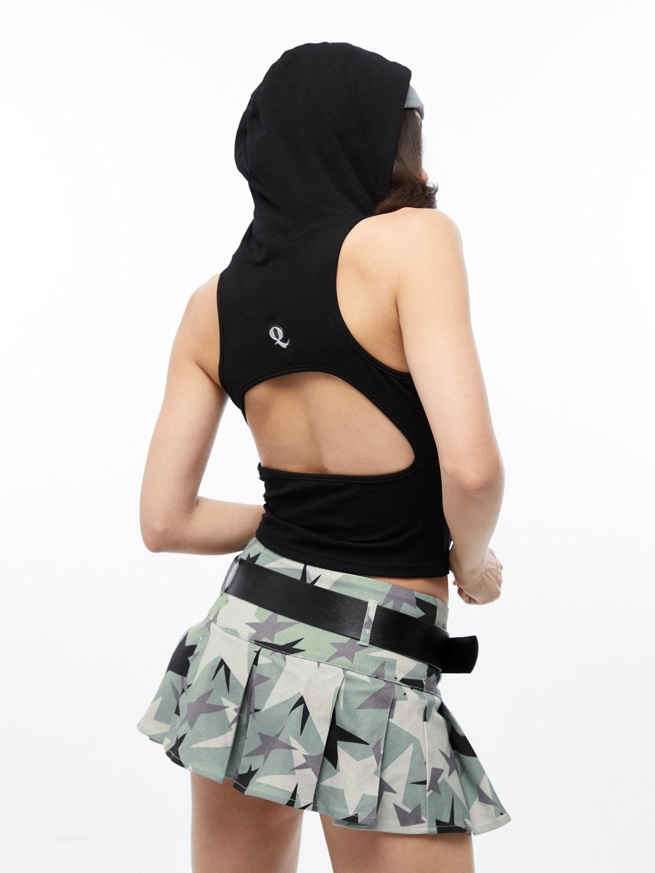 QUORRA S CHORD Black Hooded Back Cutout Deconstructed Women&