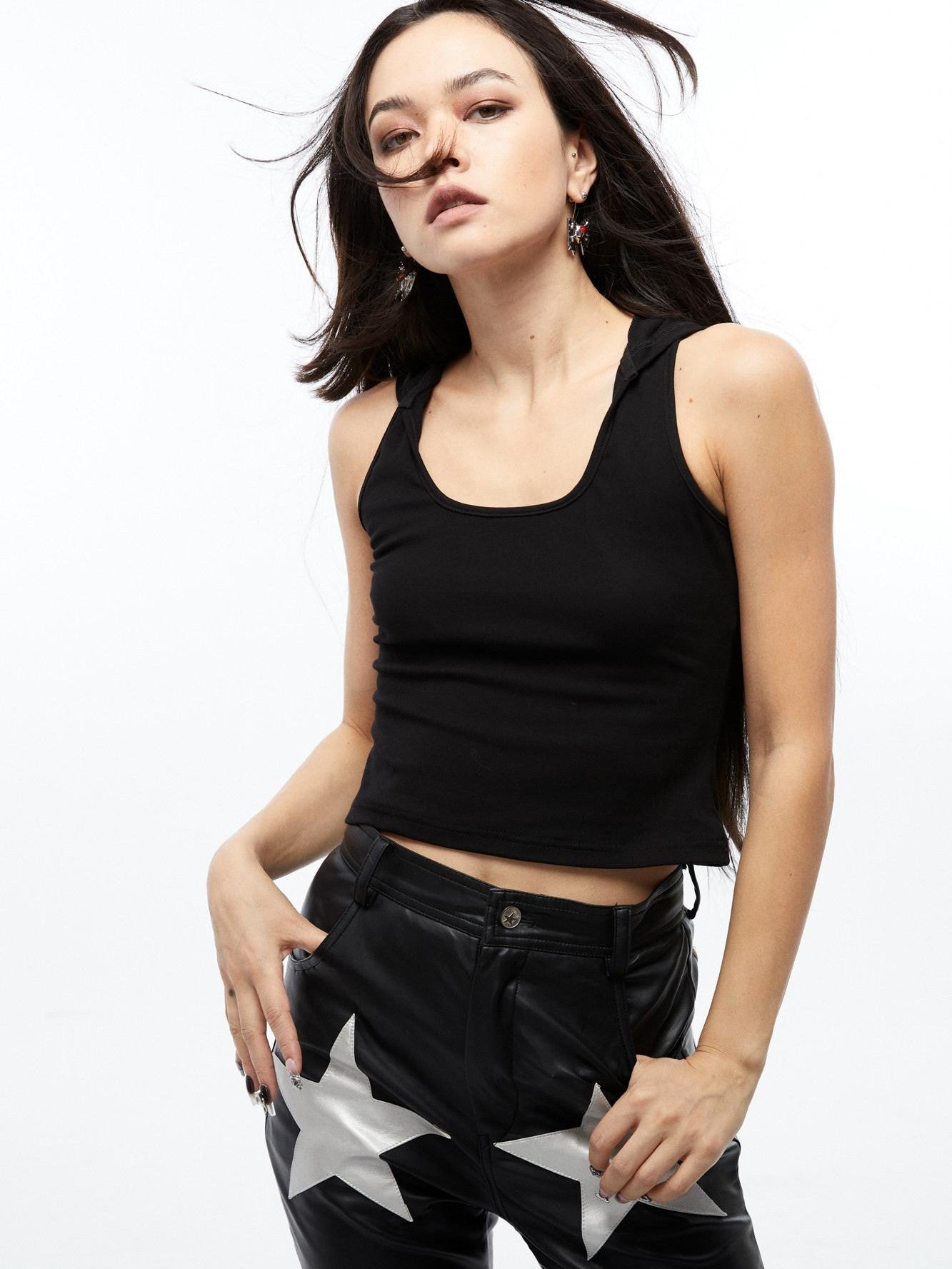 QUORRA S CHORD Black Hooded Back Cutout Deconstructed Women&