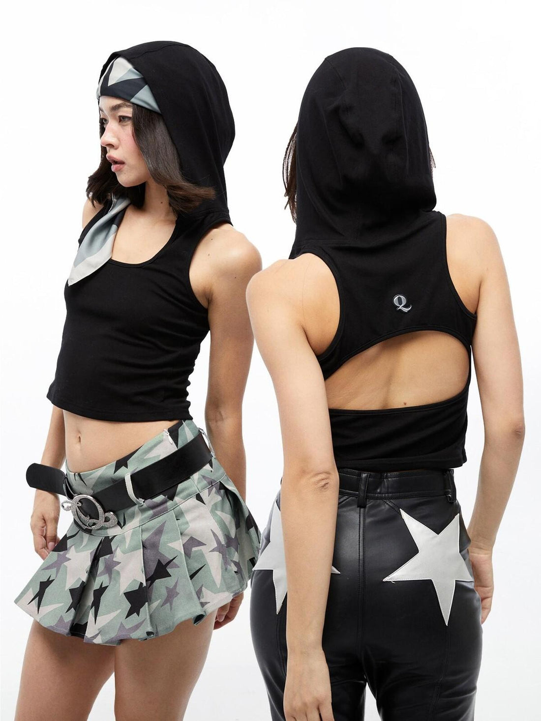 QUORRA S CHORD Black Hooded Back Cutout Deconstructed Women&