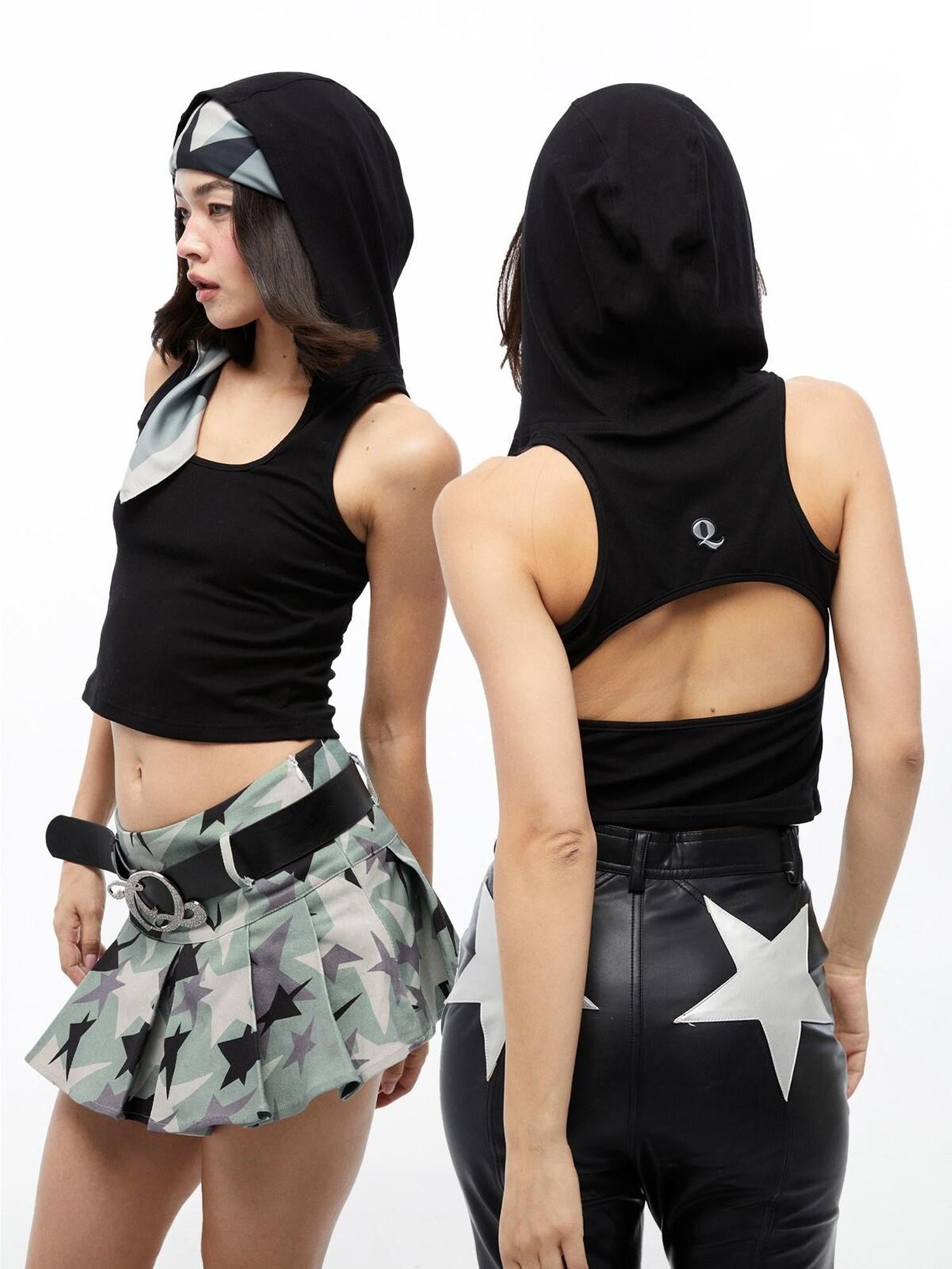 QUORRA S CHORD Black Hooded Back Cutout Deconstructed Women&