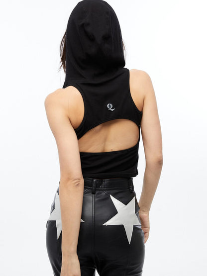 QUORRA S CHORD Black Hooded Back Cutout Deconstructed Women&