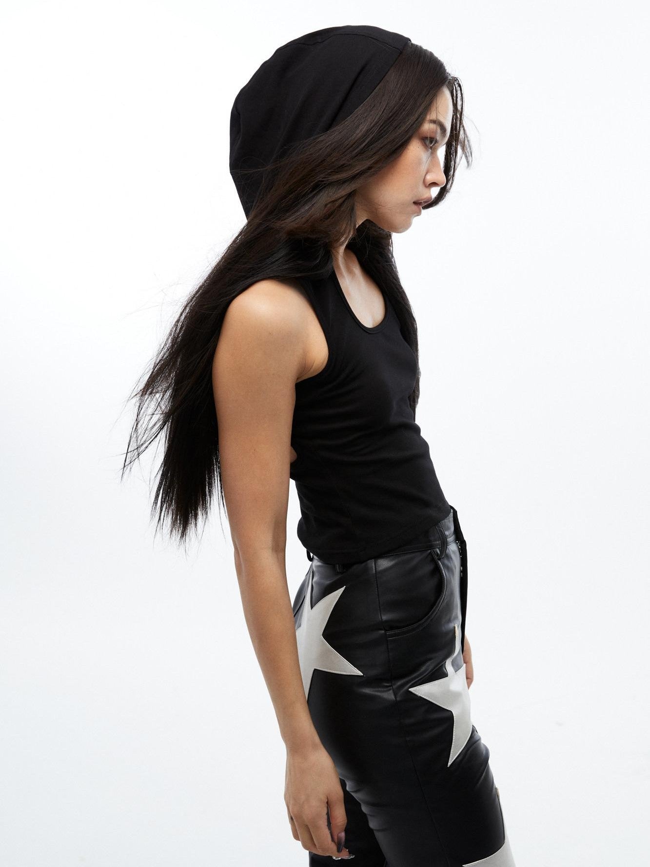 QUORRA S CHORD Black Hooded Back Cutout Deconstructed Women&
