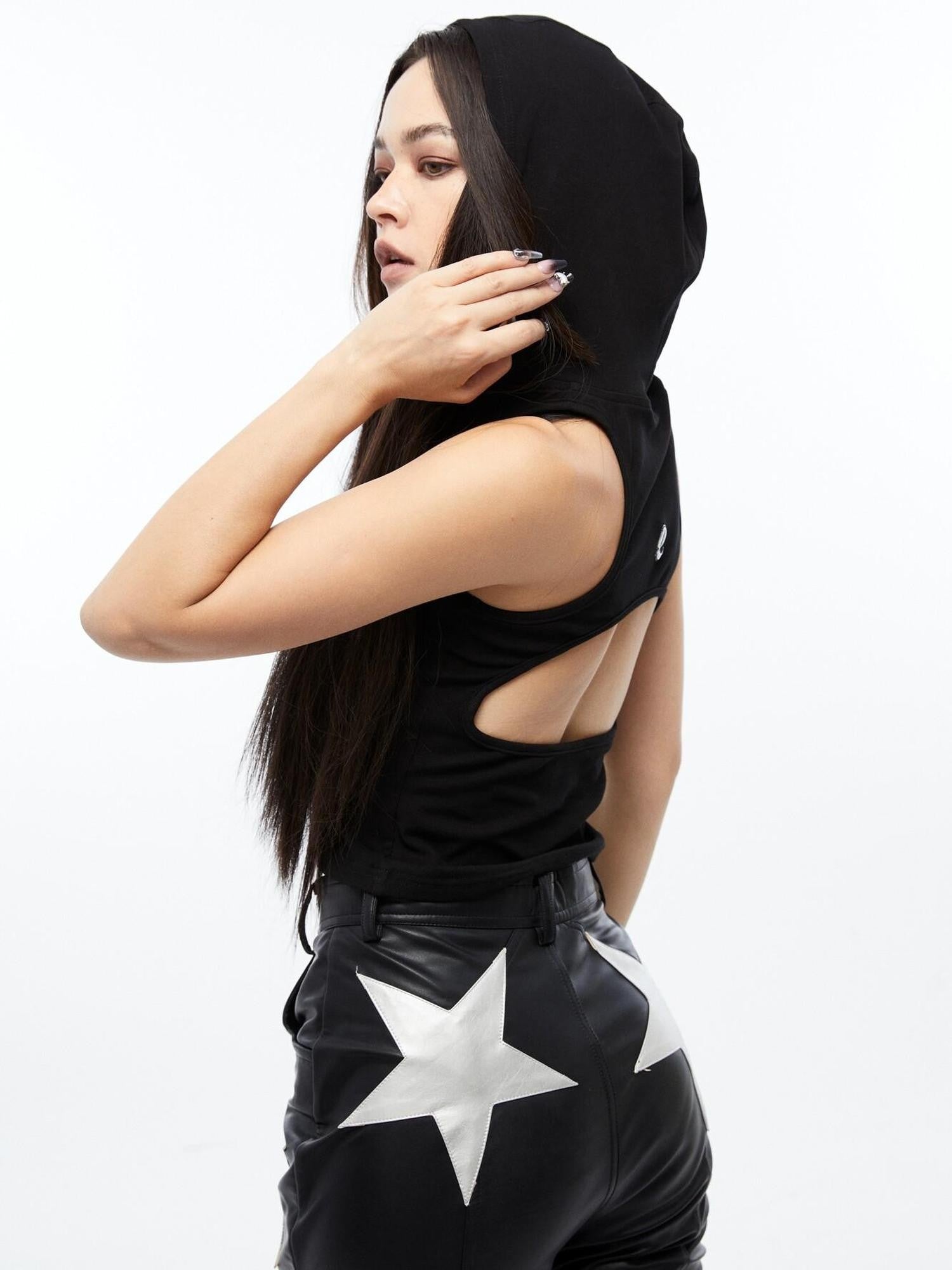 QUORRA S CHORD Black Hooded Back Cutout Deconstructed Women&