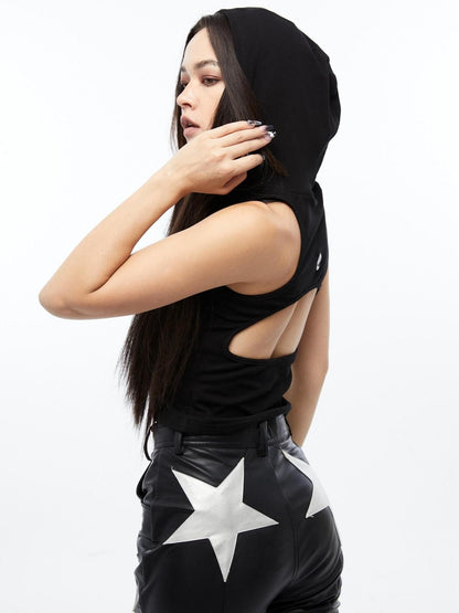 QUORRA S CHORD Black Hooded Back Cutout Deconstructed Women&